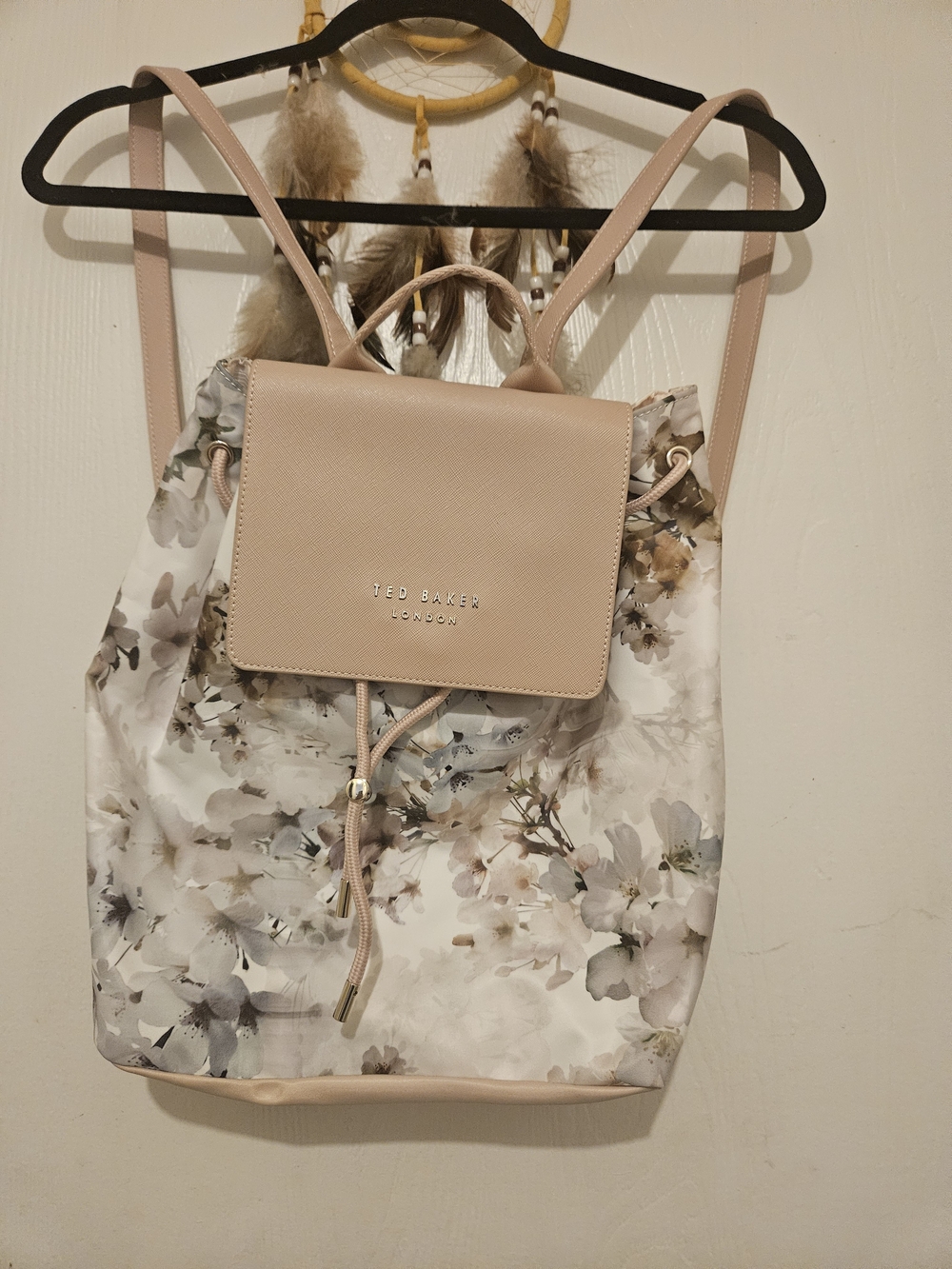 Ted Baker Pale Pink Floral Drawstring Backpack Only Used A Few Times